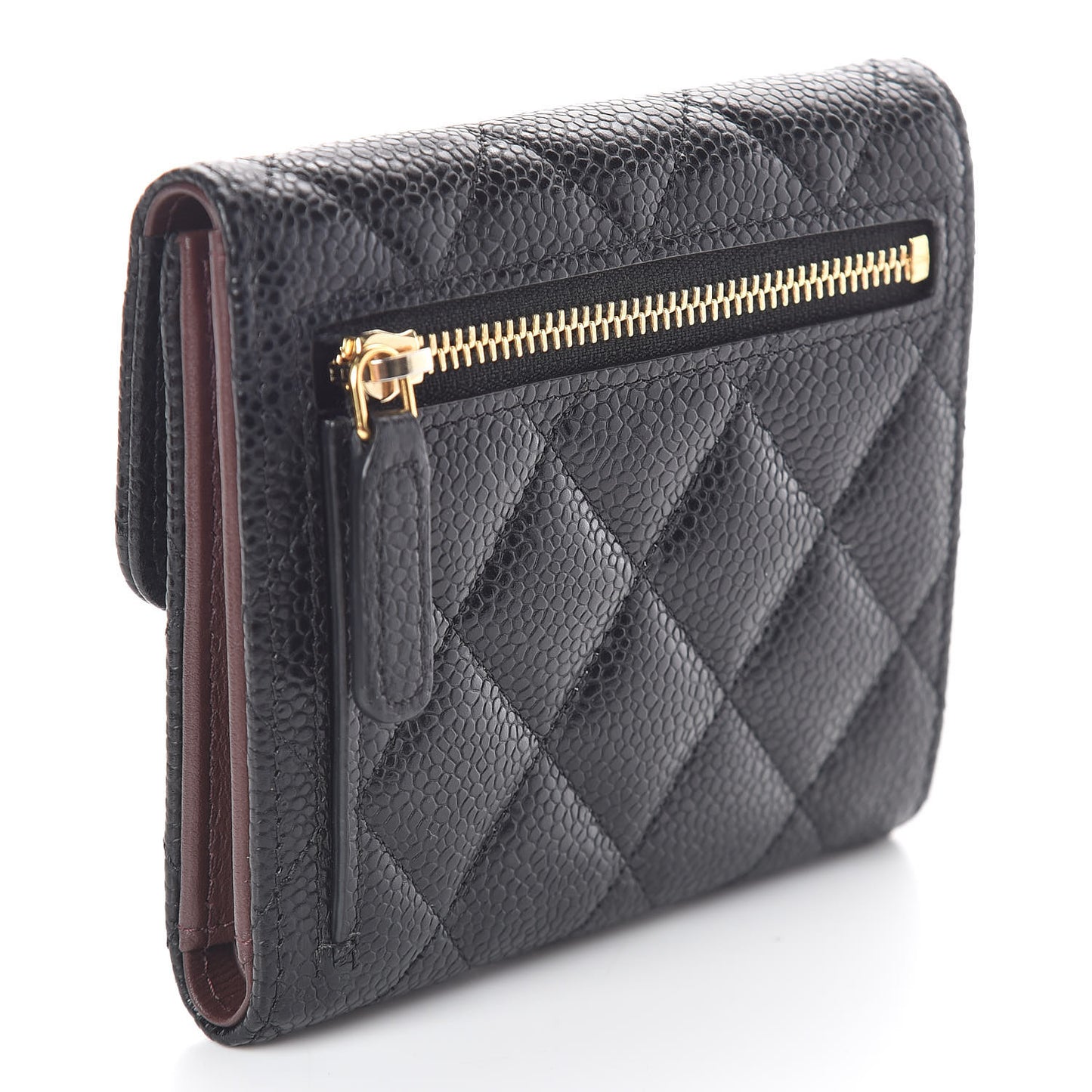 Caviar Quilted Compact Flap Wallet Black