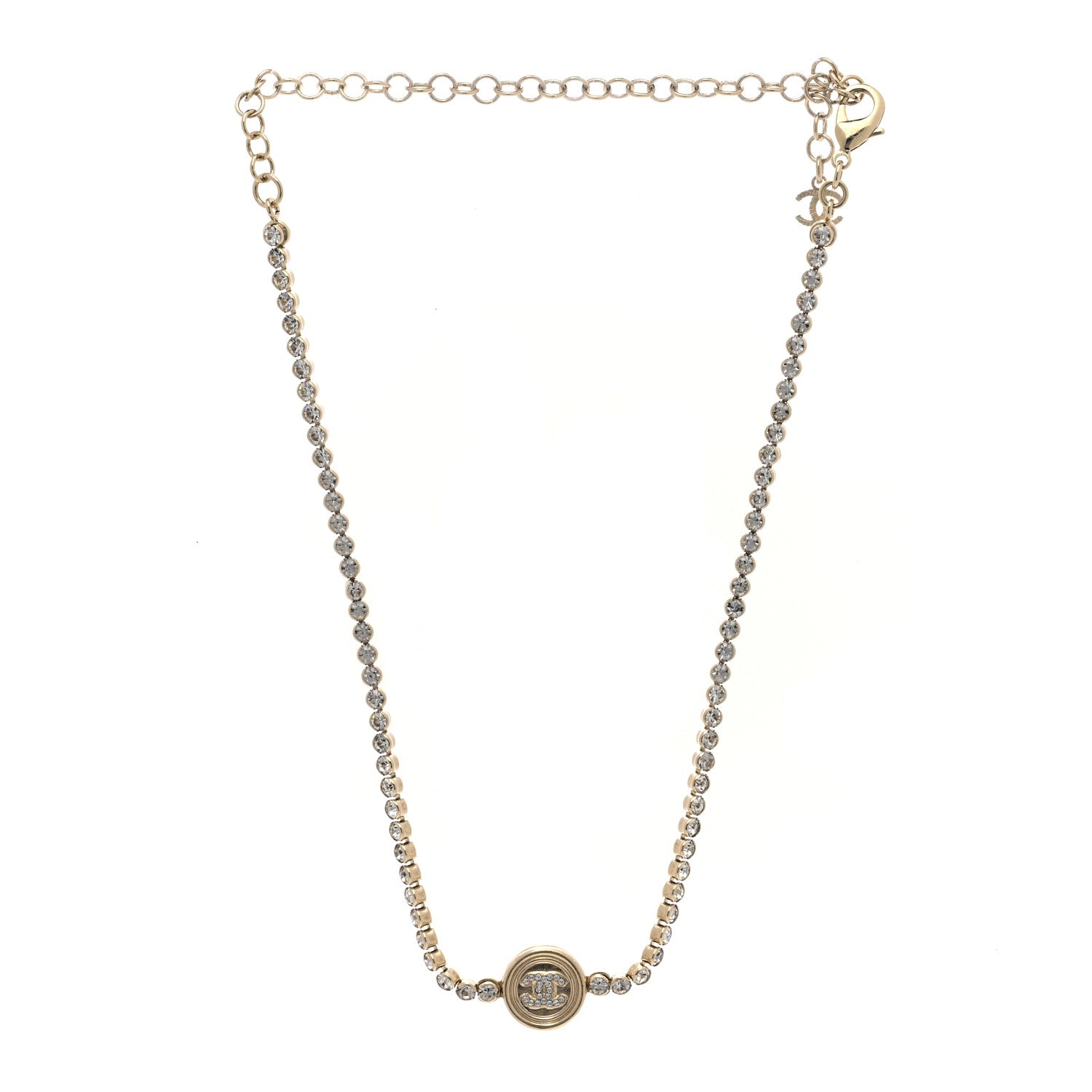 Chanel Crystal CC Chain Short Necklace Gold 3 of 6