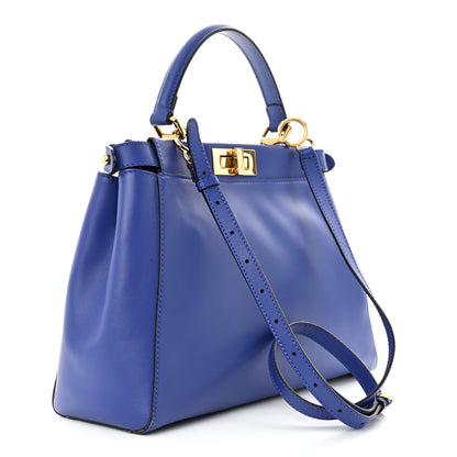Fendi Vitello Morgan Fabric Jacquard Pequin Medium Peekaboo Iconic Satchel Blue Neon Tobacco 3 of 11
