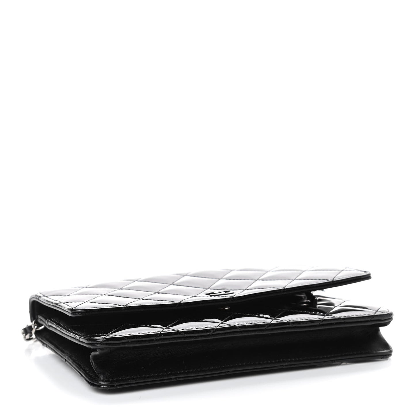 Patent Quilted Wallet On Chain WOC Black