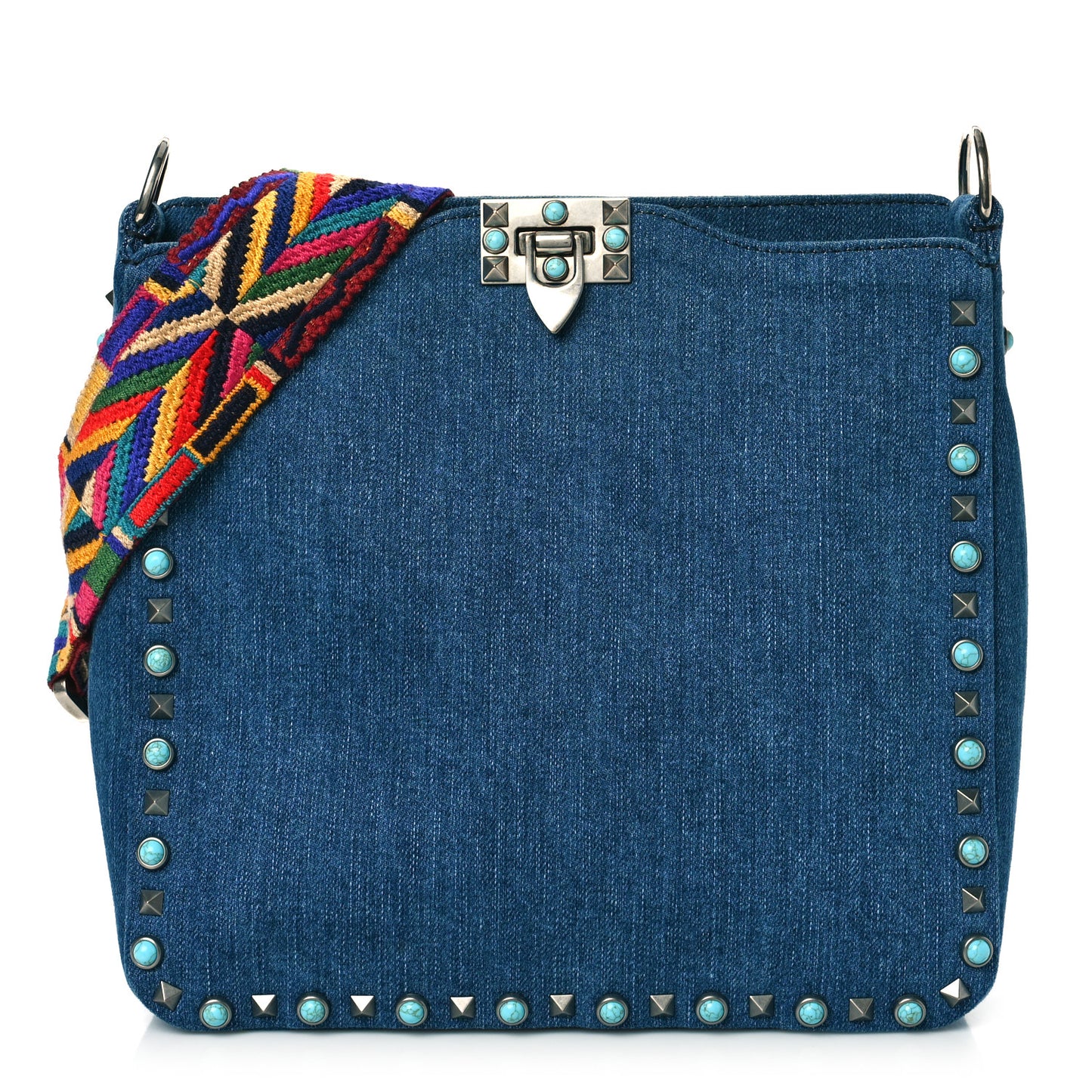 Denim Small Guitar Strap Rockstud Rolling Flip-Lock Messenger Bag Blue