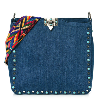 Valentino Garavani Denim Small Guitar Strap Rockstud Rolling Flip-Lock Messenger Bag Blue 2 of 9
