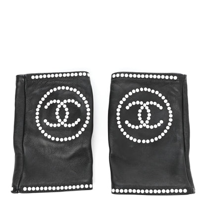 Chanel Lambskin Fingerless Pearl CC Gloves 7.5 Black 2 of 10
