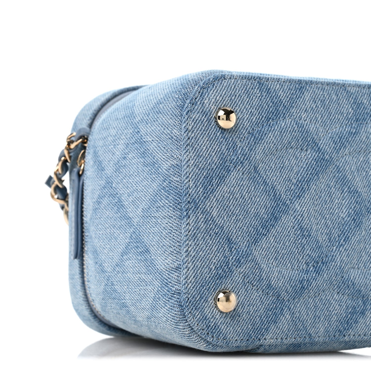 Chanel Printed Denim Quilted Mini Top Handle Vanity Case With Chain Light Blue 9 of 10