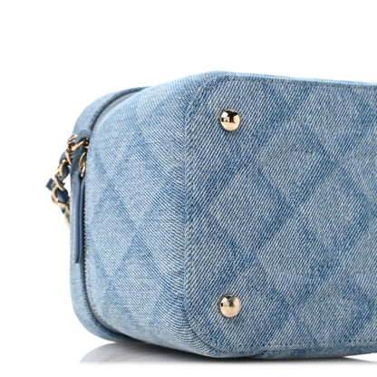 Chanel Printed Denim Quilted Mini Top Handle Vanity Case With Chain Light Blue 9 of 10