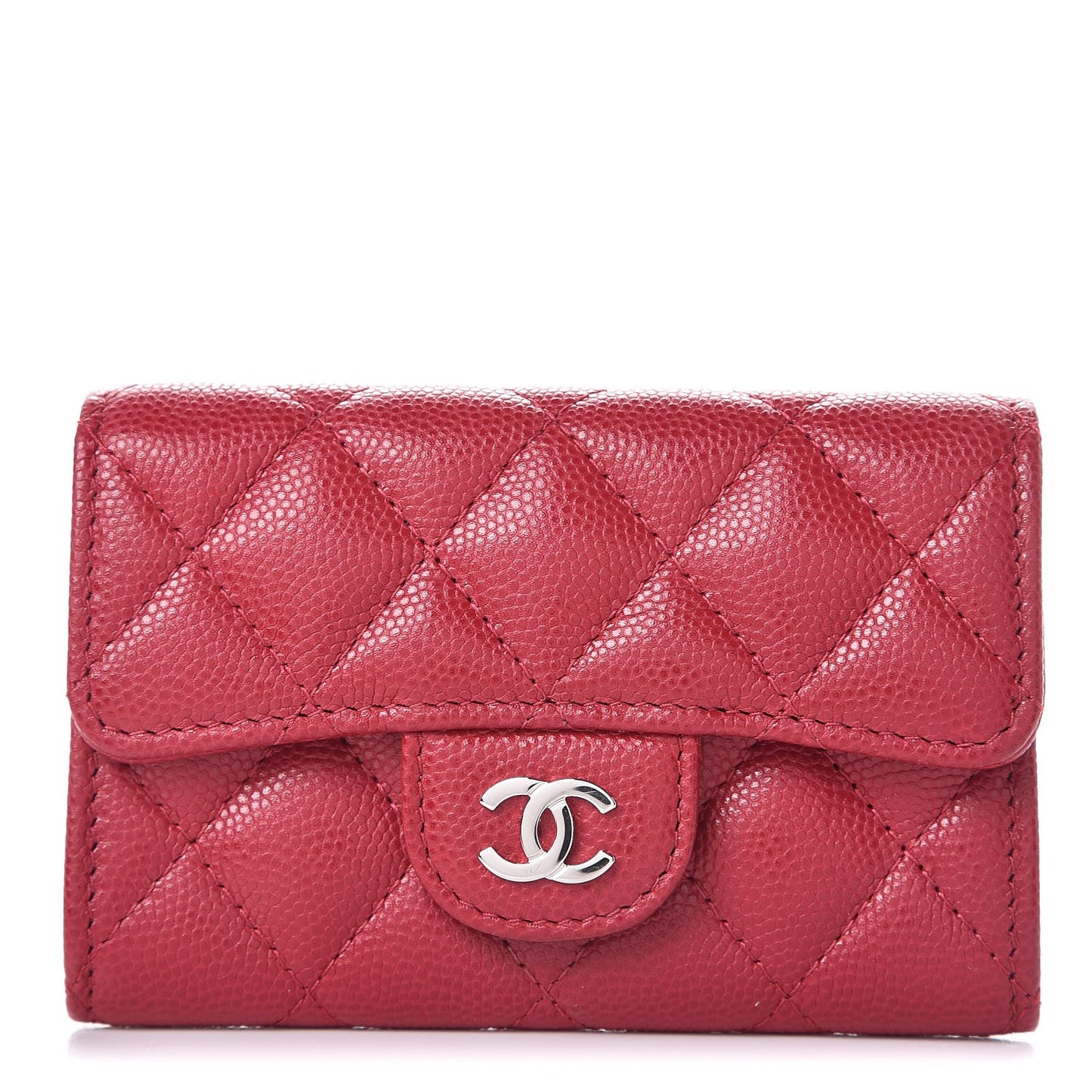 Caviar Quilted Flap Card Holder Pink