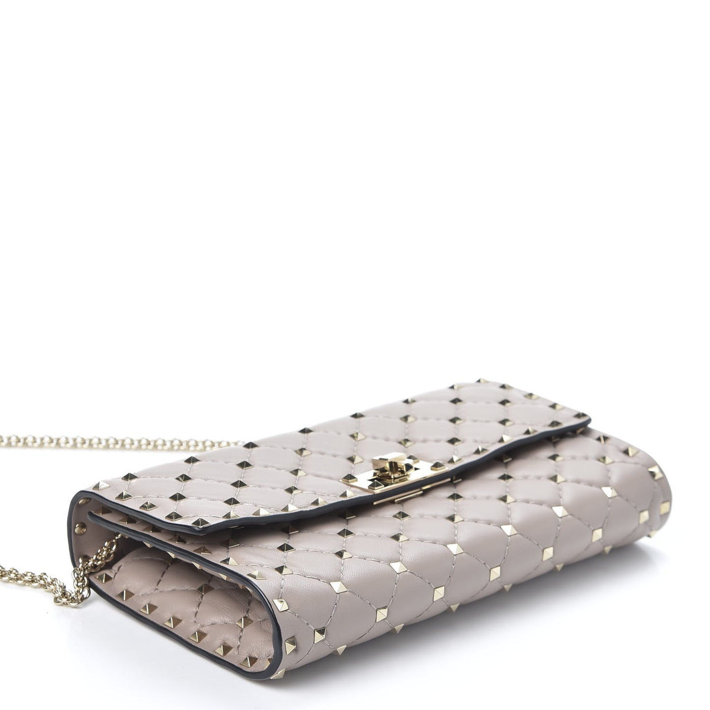Lambskin Rockstud Spike Wallet on Chain Poudre