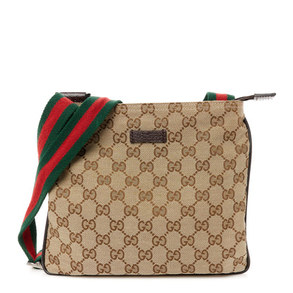 Gucci Monogram Web Small Flat Messenger Bag Brown 1 of 12