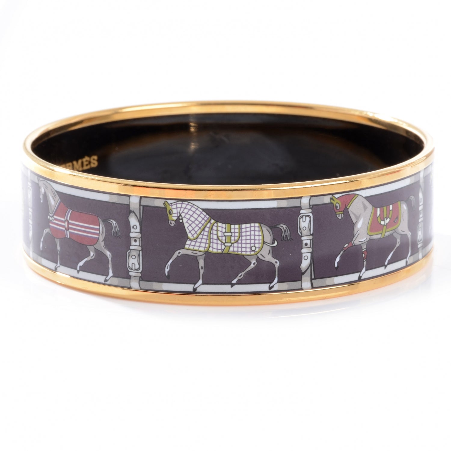 Hermes Enamel Printed Tenues Et Couvertures Wide Bracelet 70 4 of 5