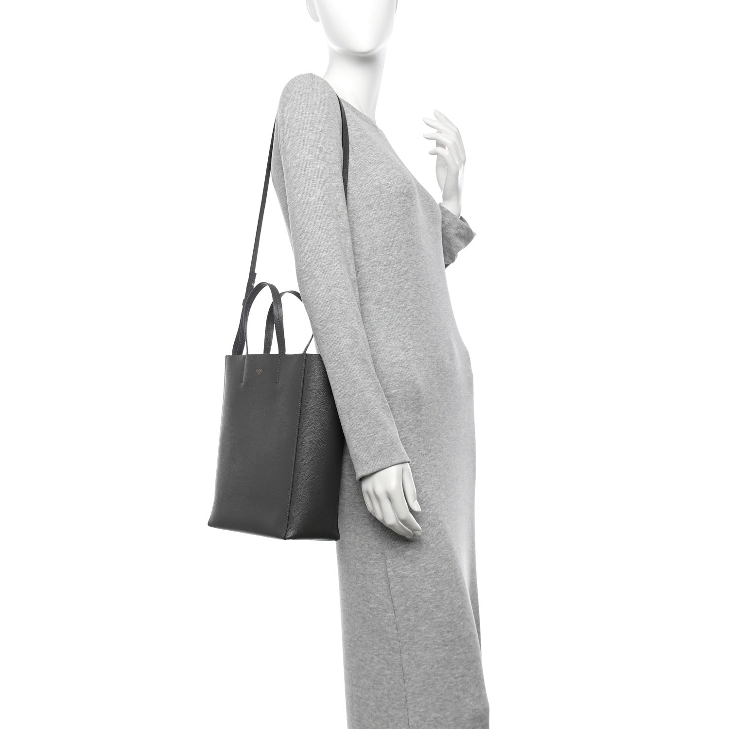 Celine Grained Calfskin Small Vertical Cabas Grey 2 of 11