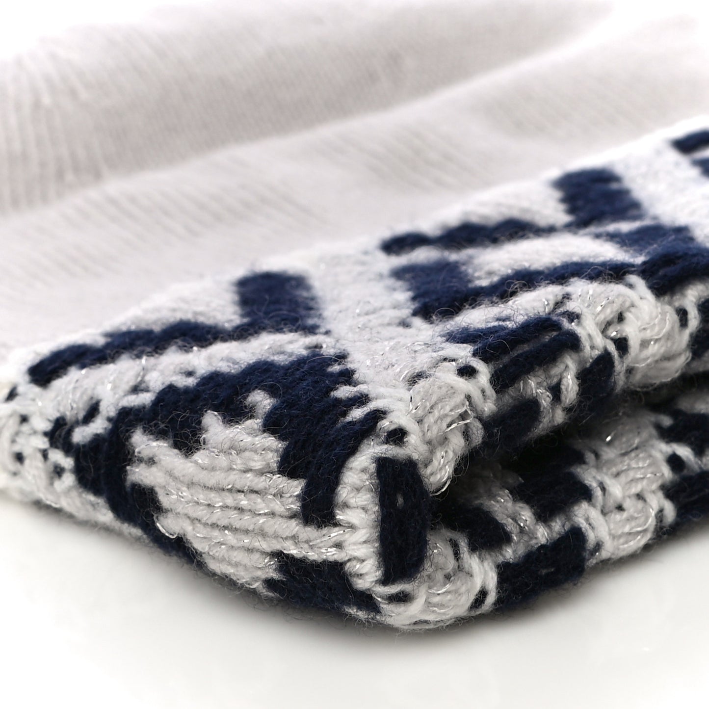 Cashmere Blend CC Beanie Hat White Navy Blue