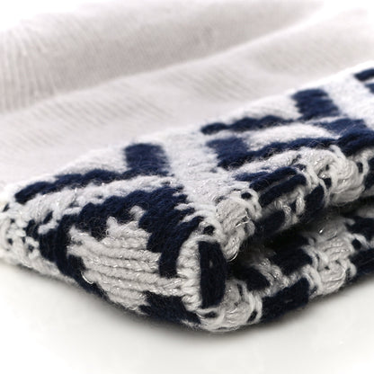 Chanel Cashmere Blend CC Beanie Hat White Navy Blue 5 of 7