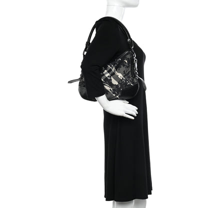 Burberry Patent Nylon Beat Check Floral Print Hobo Black 2 of 12
