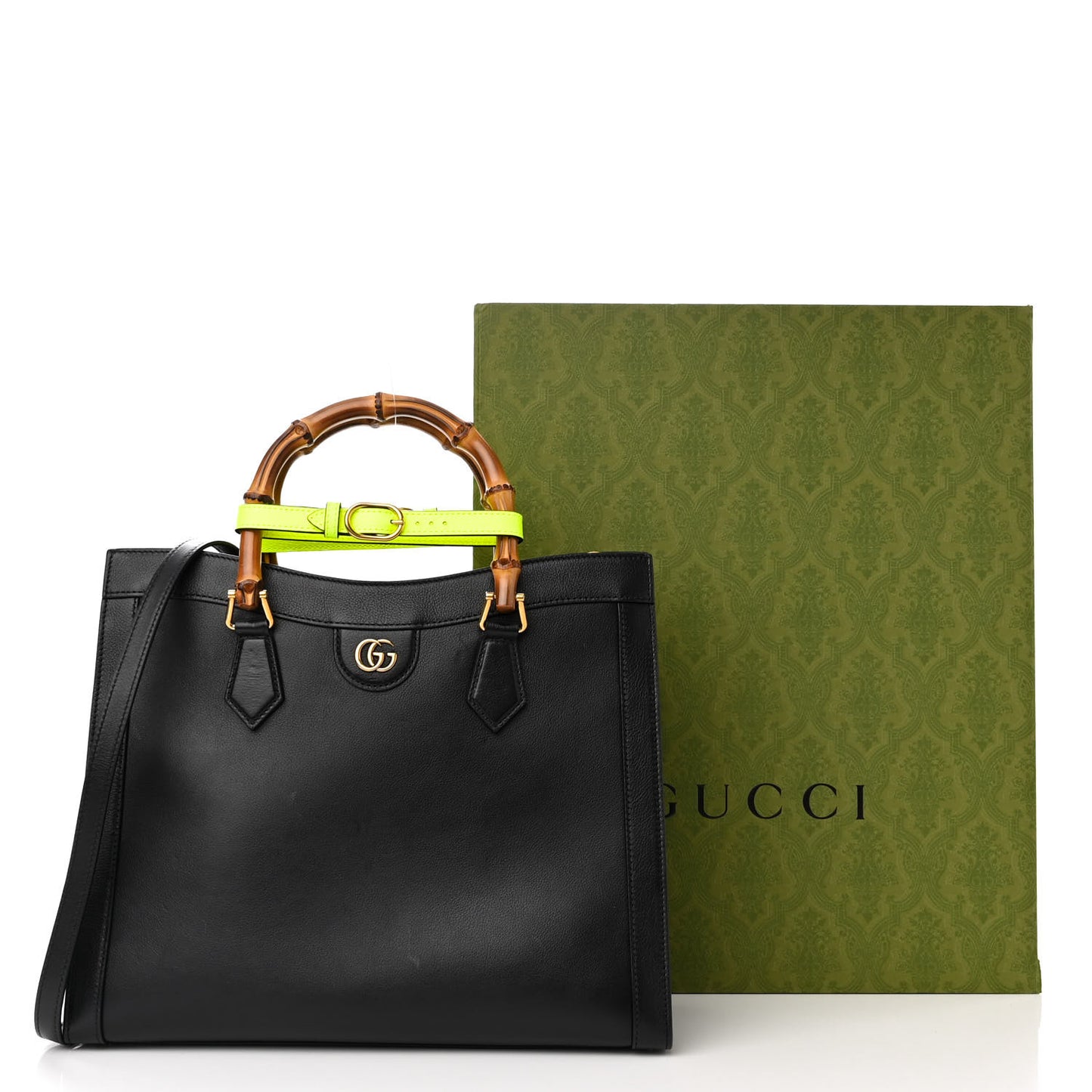 Calfskin Medium Diana Tote Bag Black Yellow Fluo