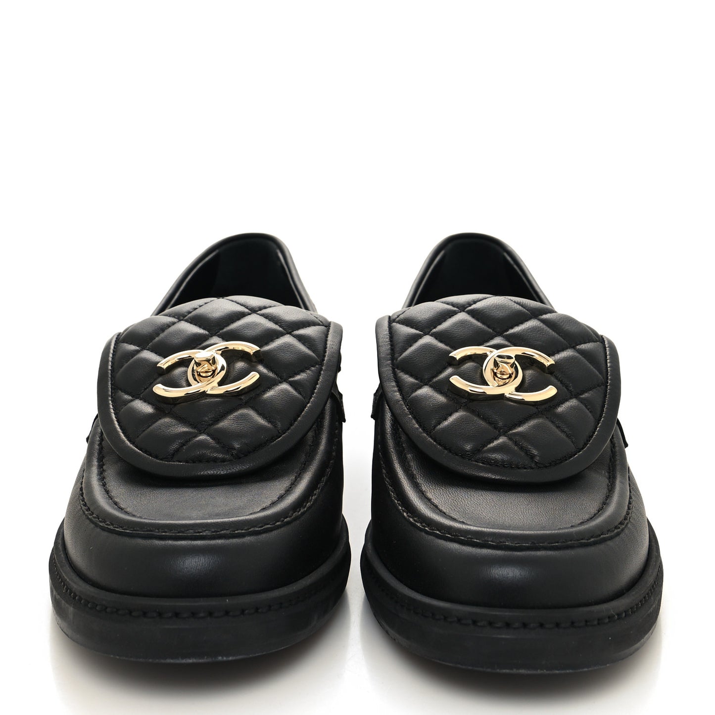 Lambskin Quilted CC Turnlock Loafers 39 Black
