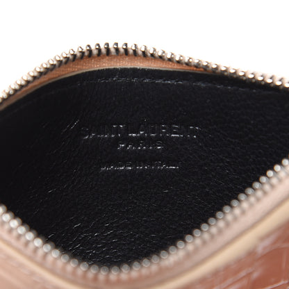 Saint Laurent Calfskin Crocodile Embossed 5 Fragments Zip Pouch Card Holder Beige 7 of 9