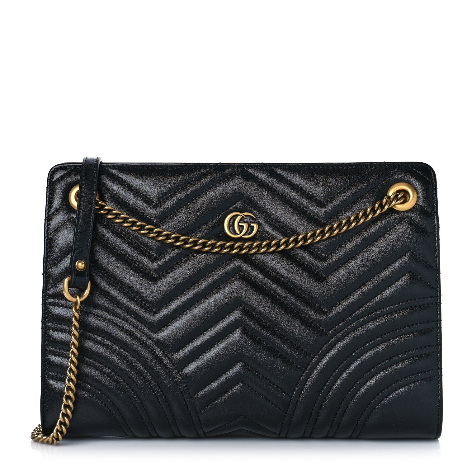 Gucci Azalea Calfskin Matelasse Heart Medium GG Marmont Slim Shoulder Bag Black 1 of 9