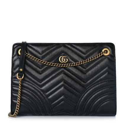 Gucci Azalea Calfskin Matelasse Heart Medium GG Marmont Slim Shoulder Bag Black 1 of 9