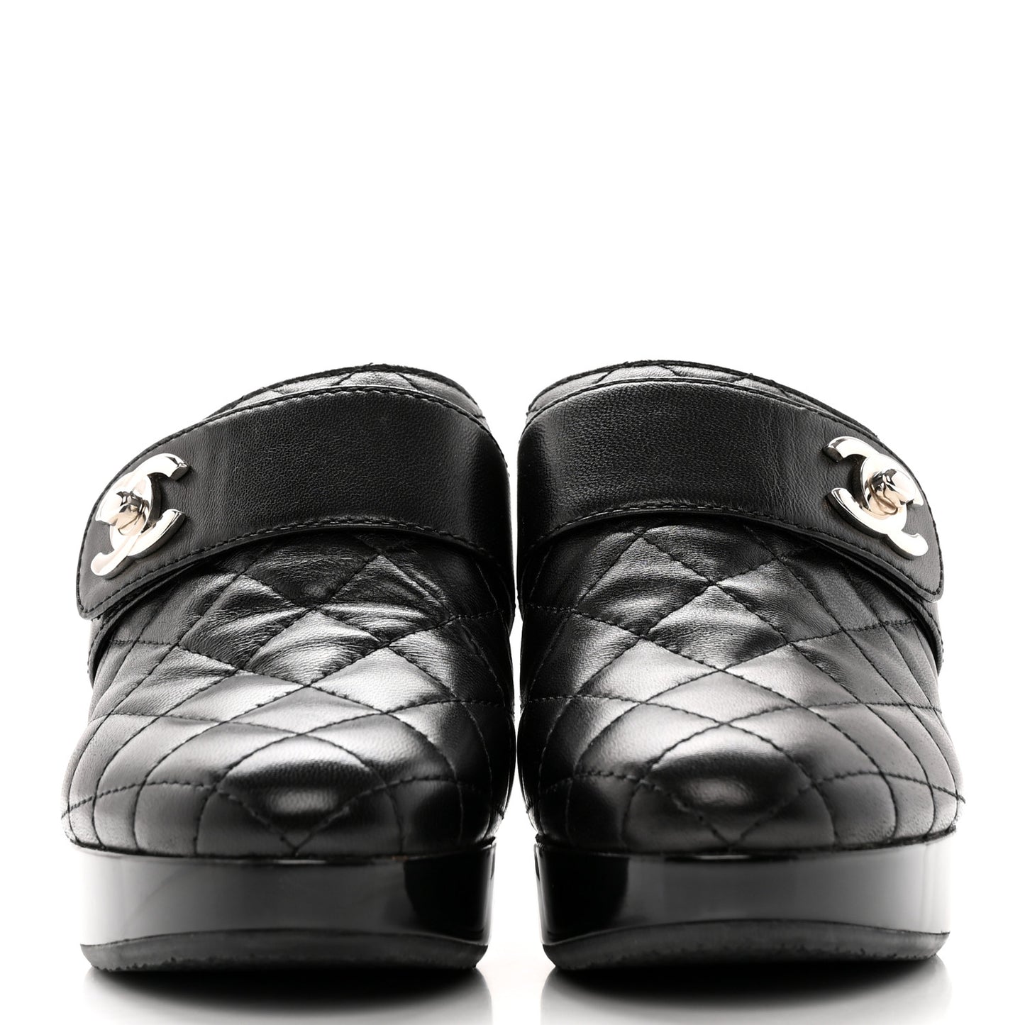 Lambskin Quilted CC Turn Lock Clogs 39.5 Black