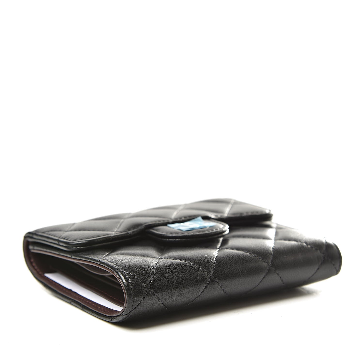 Lambskin Quilted Compact Flap Wallet Black