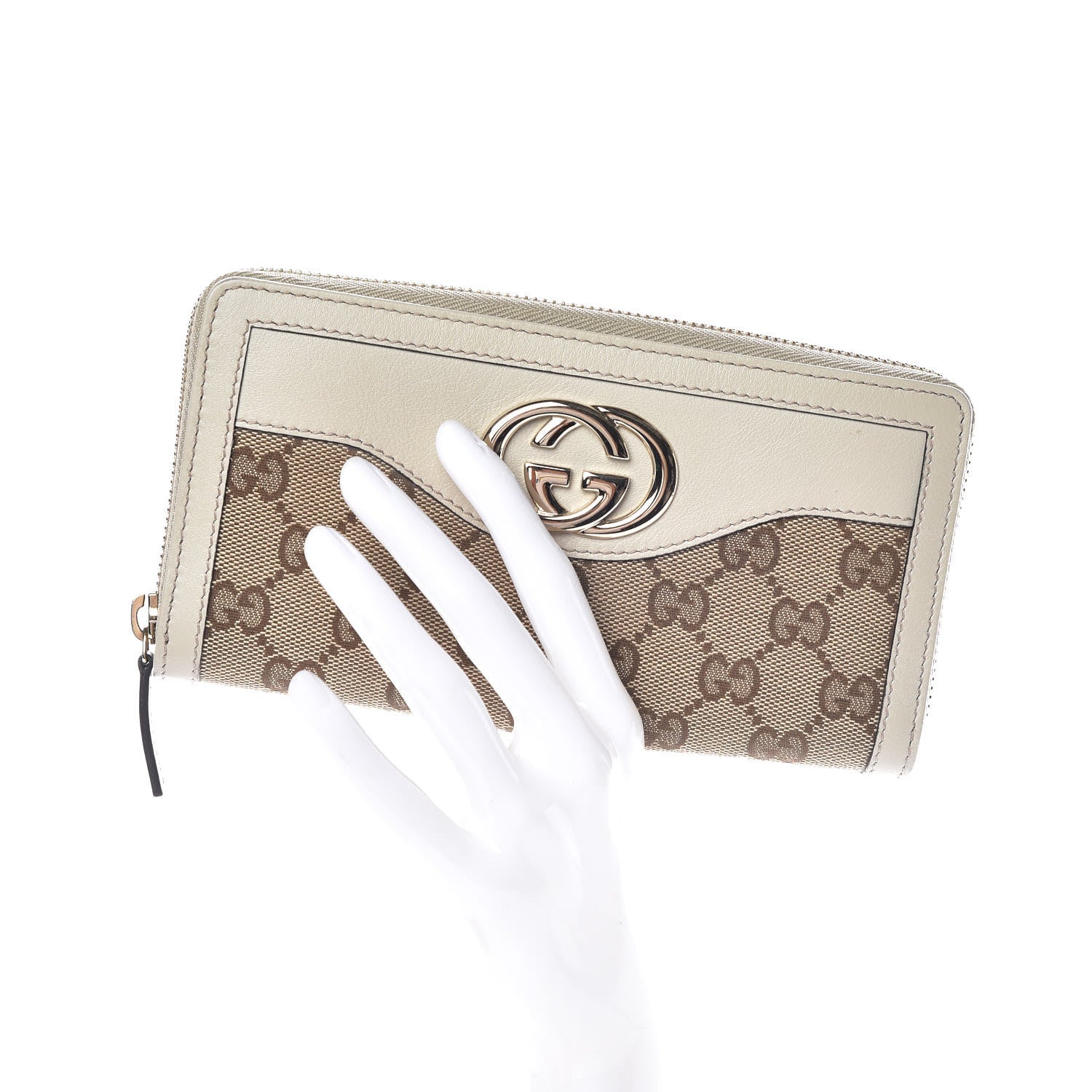 Gucci Monogram Margaux Calfskin Sukey Zip Around Wallet Beige Ebony Mystic White 2 of 8