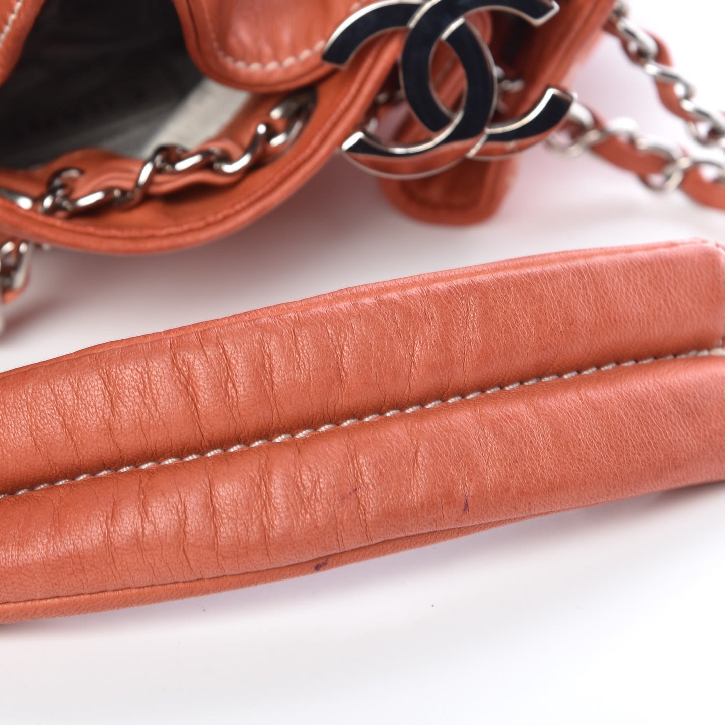 Lambskin Contrast Stitch Small Drawstring Tote Coral