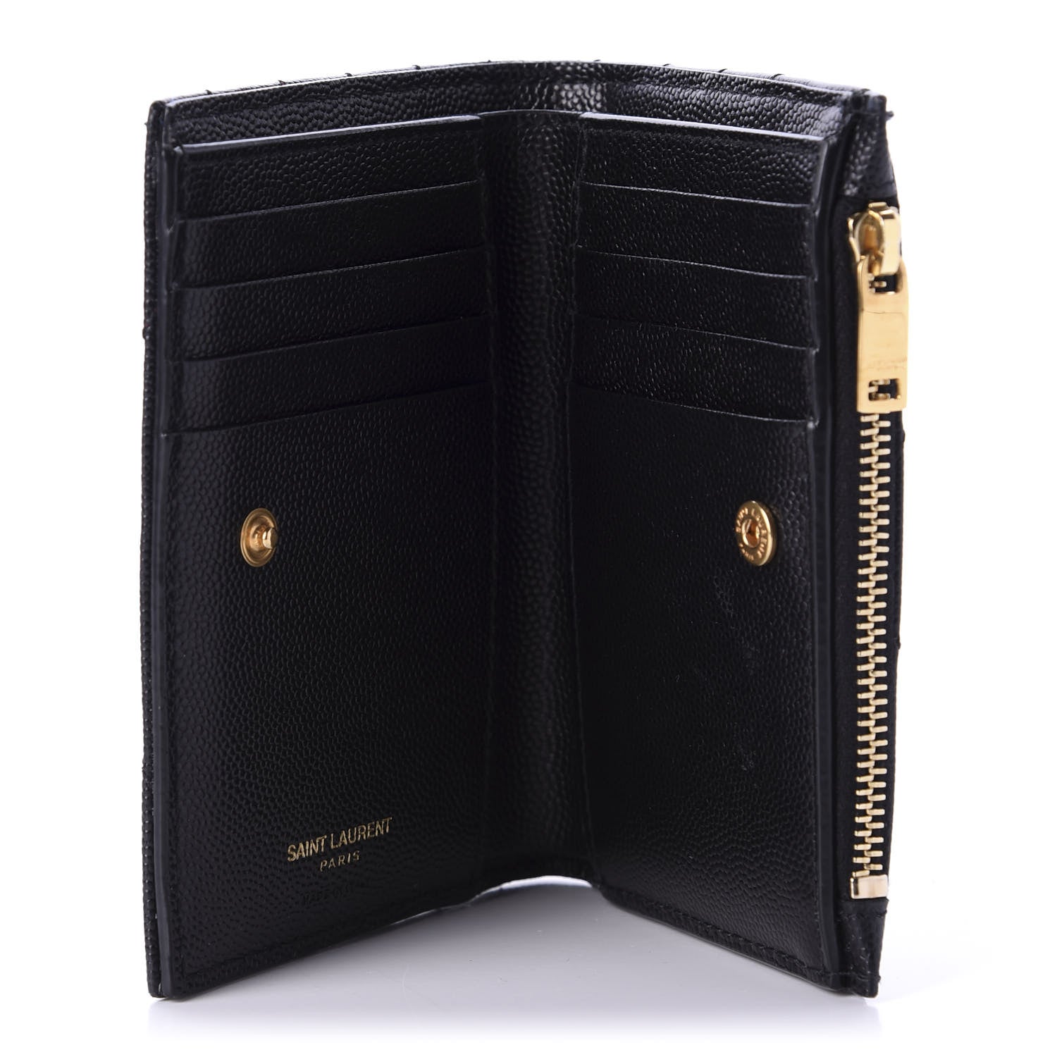 Saint Laurent Grain De Poudre Matelasse Chevron Monogram Zipped Two-Part Wallet Black 5 of 10