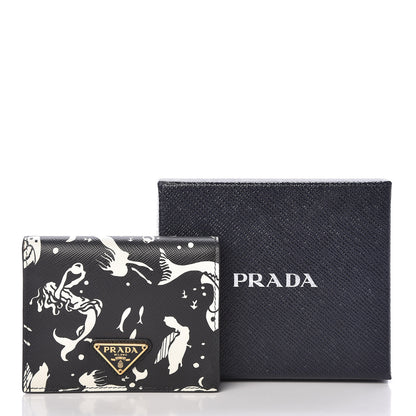 Prada Saffiano Mermaid Print Card Holder Black 8 of 8