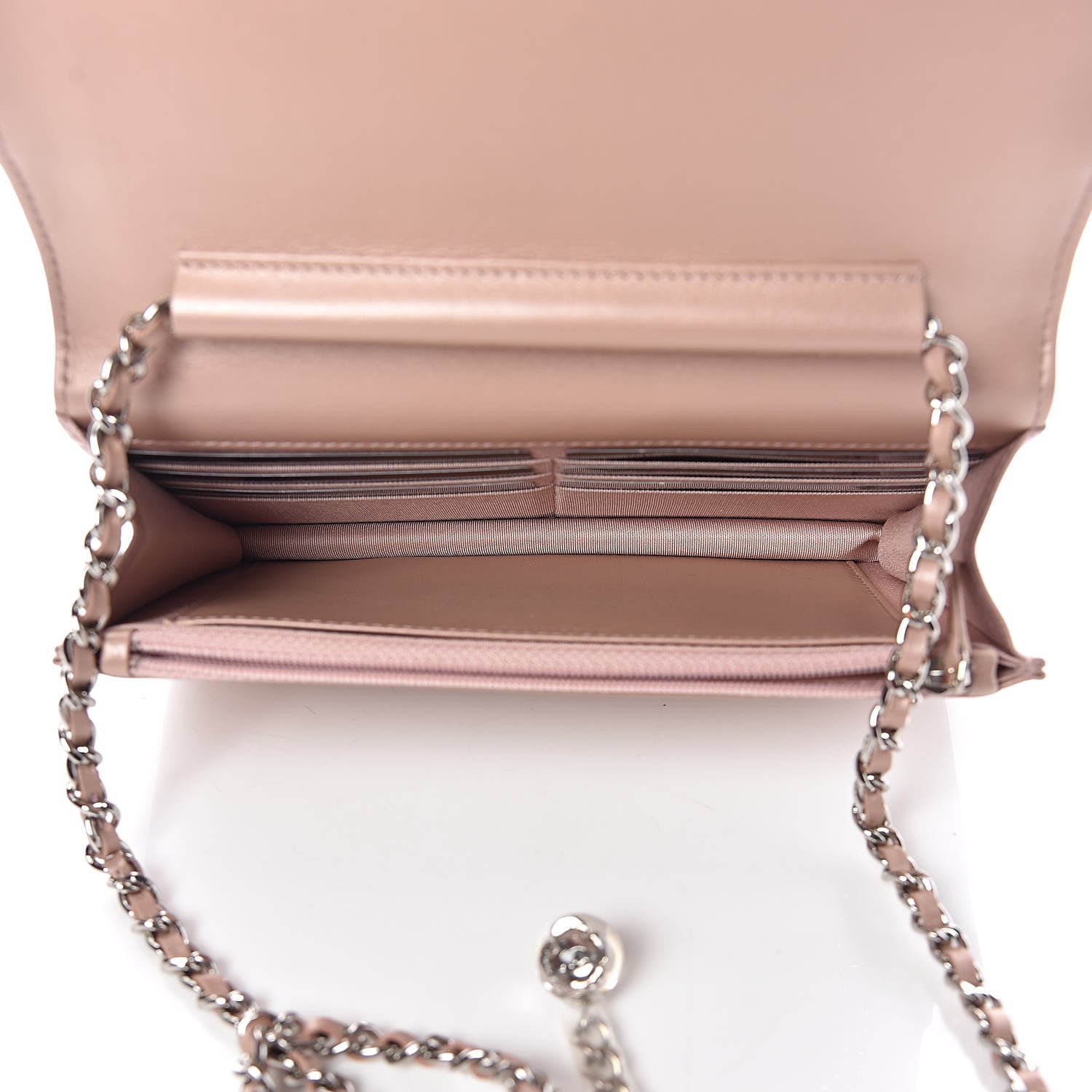 Chanel Goatskin Camellia Embossed Wallet On Chain WOC Light Pink 5 of 11