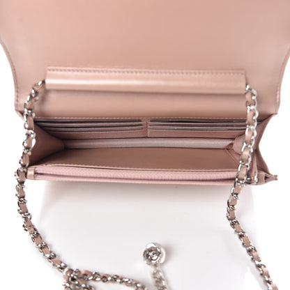 Chanel Goatskin Camellia Embossed Wallet On Chain WOC Light Pink 5 of 11