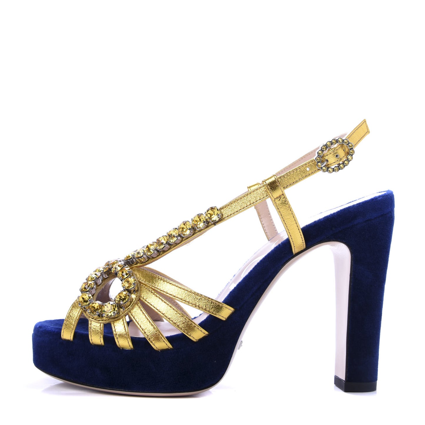 Velvet Crystal Zephyra Slingback Platform High Heel Sandals 36 Blue Gold