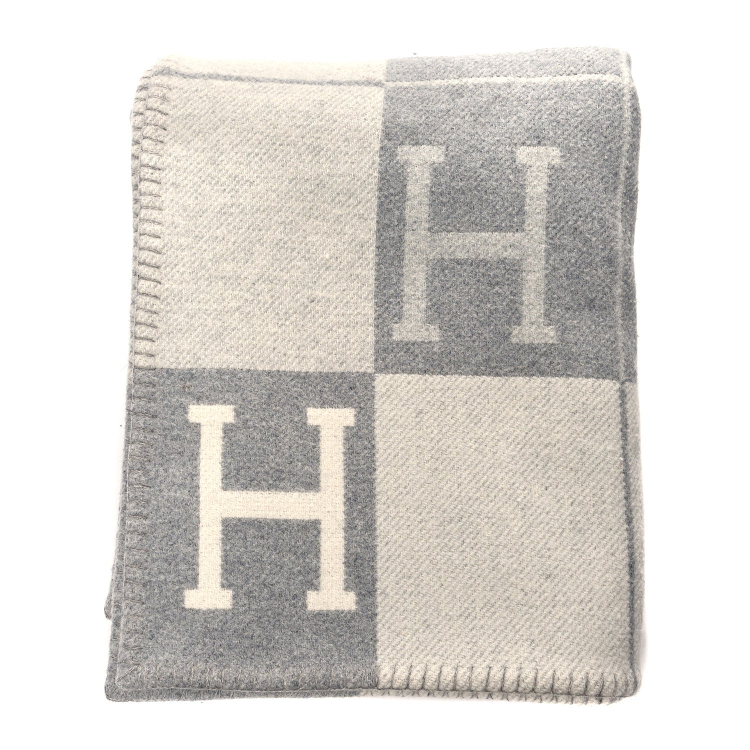 Hermes Wool Cashmere Avalon Signature Blanket Gris Acier 1 of 3