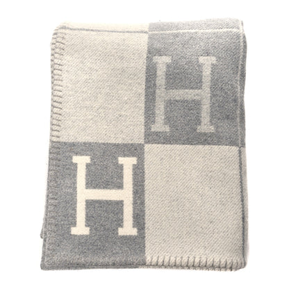 Hermes Wool Cashmere Avalon Signature Blanket Gris Acier 1 of 3