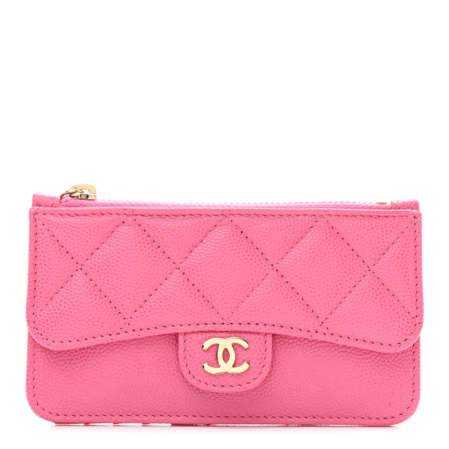 Caviar Quilted Flap Zip Card Holder Dark Pink
