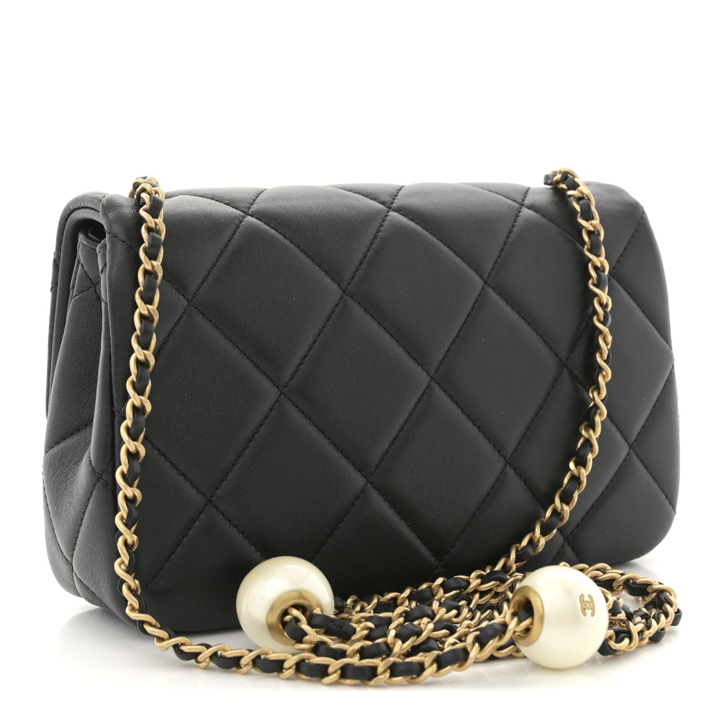 Lambskin Quilted Pearl Small Flap Black