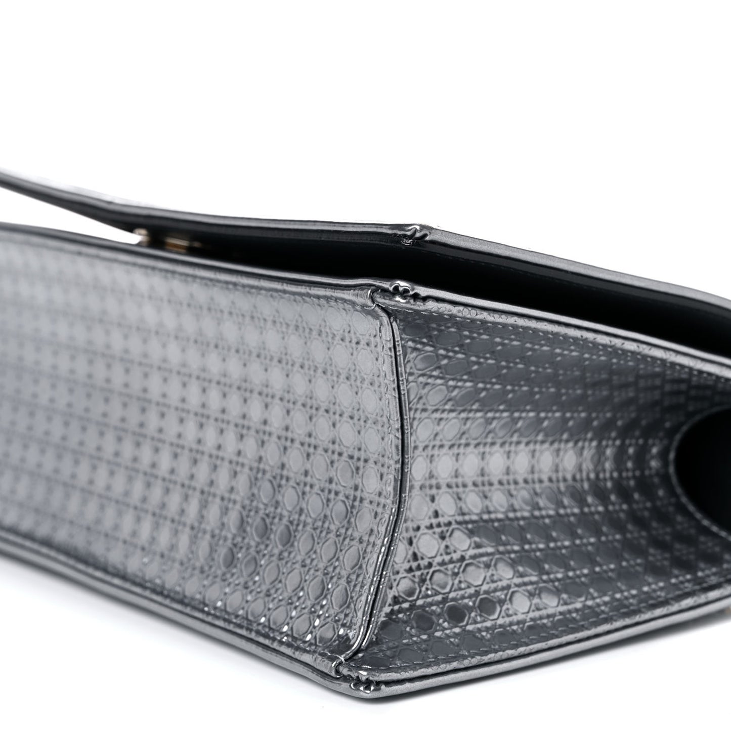 Metallic Patent Micro-Cannage Small Diorama Flap Bag Silver