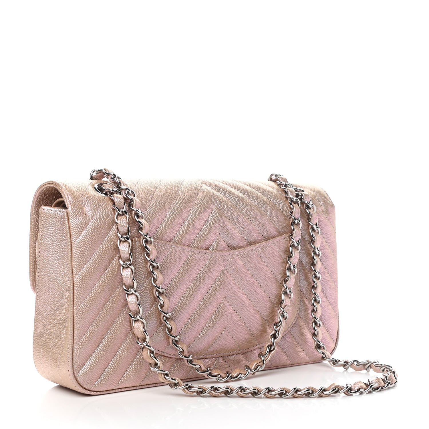 Chanel Metallic Caviar Chevron Quilted Medium Double Flap Light Gold 3 of 10