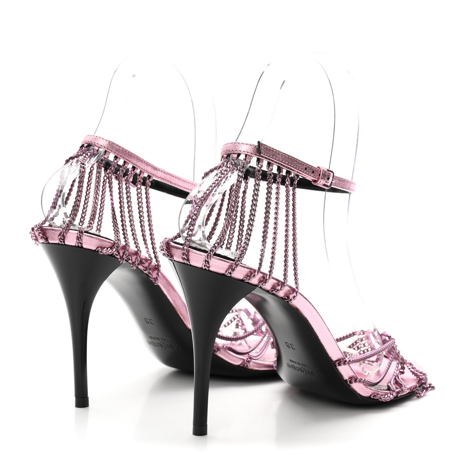Saint Laurent Metallic Lambskin Chain Babylone 90 Ankle Strap Sandals 38 Bubblegum 5 of 9
