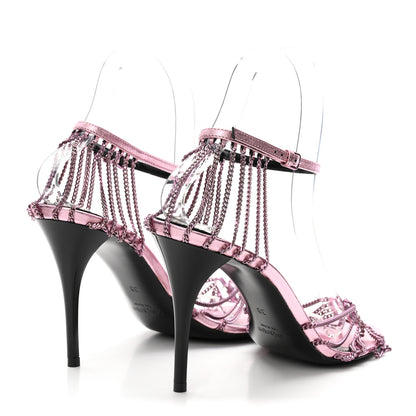 Saint Laurent Metallic Lambskin Chain Babylone 90 Ankle Strap Sandals 38 Bubblegum 5 of 9