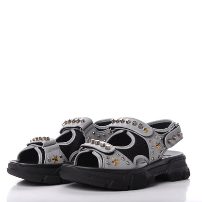 Gucci Technical Canvas Calfskin Reflective Studded Mens Aguru Sandals 9 Silver Black 3 of 8