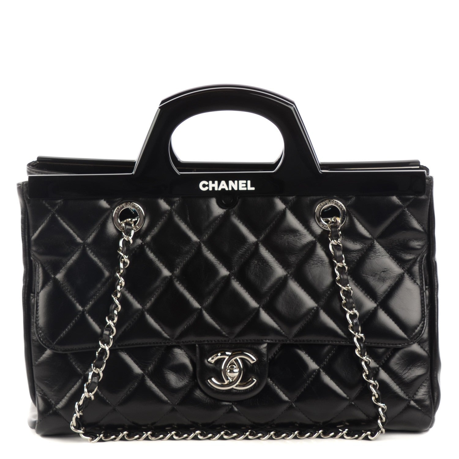Chanel Glazed Calfskin Quilted Small CC Delivery Tote Black 1 of 7