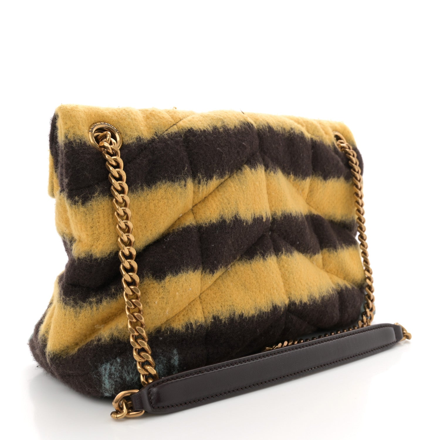 Saint Laurent Tie Dye Wool Quilted Small Loulou Puffer Monogram Chain Satchel Yellow Pacific Blue Dark Pecan 3 of 11