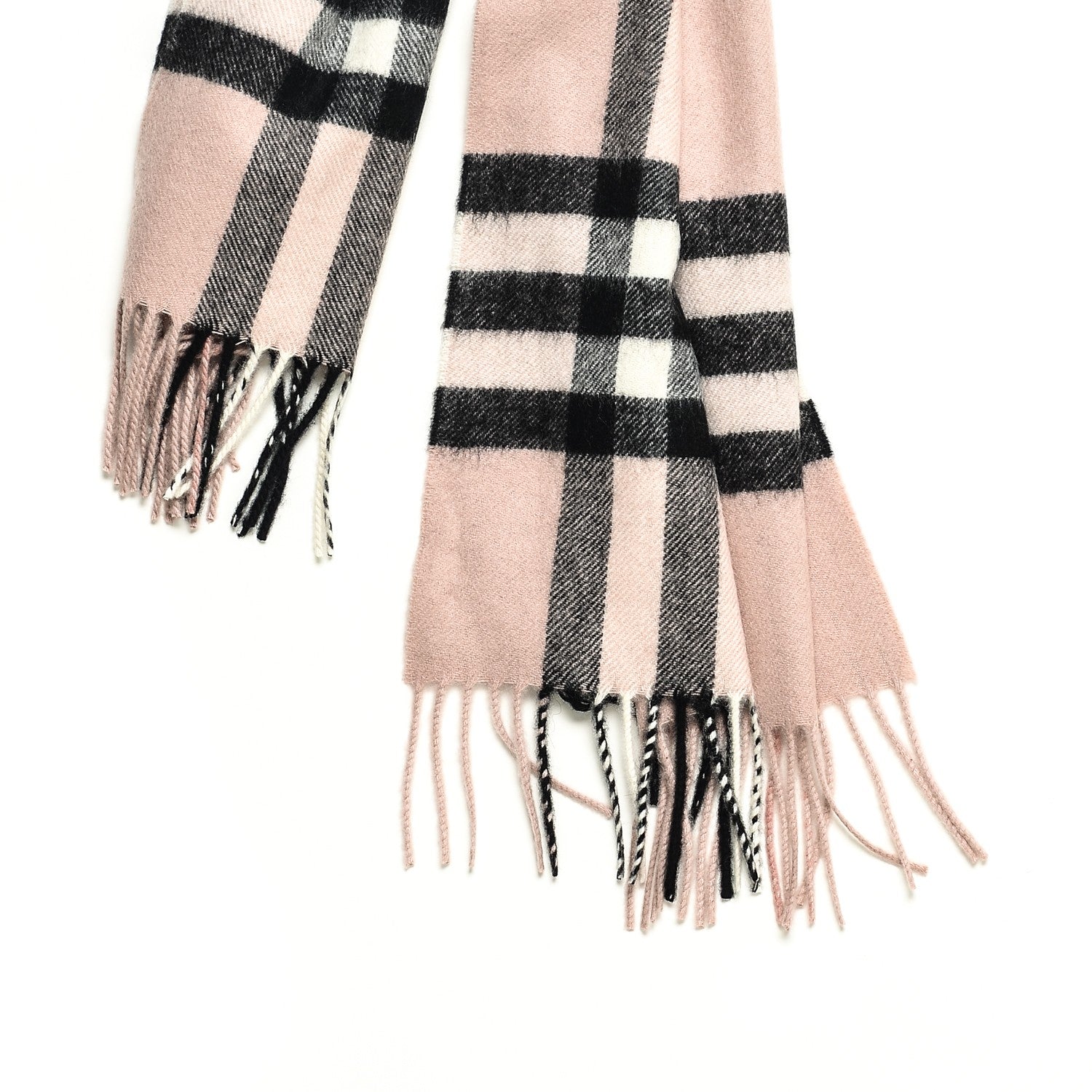 Burberry Cashmere Giant Heritage Check Fringe Scarf Ash Rose 8 of 11