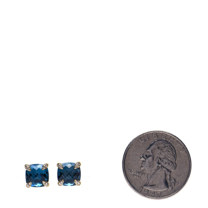 David Yurman 18K Yellow Gold Hampton Blue Topaz Diamond Chatelaine Earrings 2 of 5