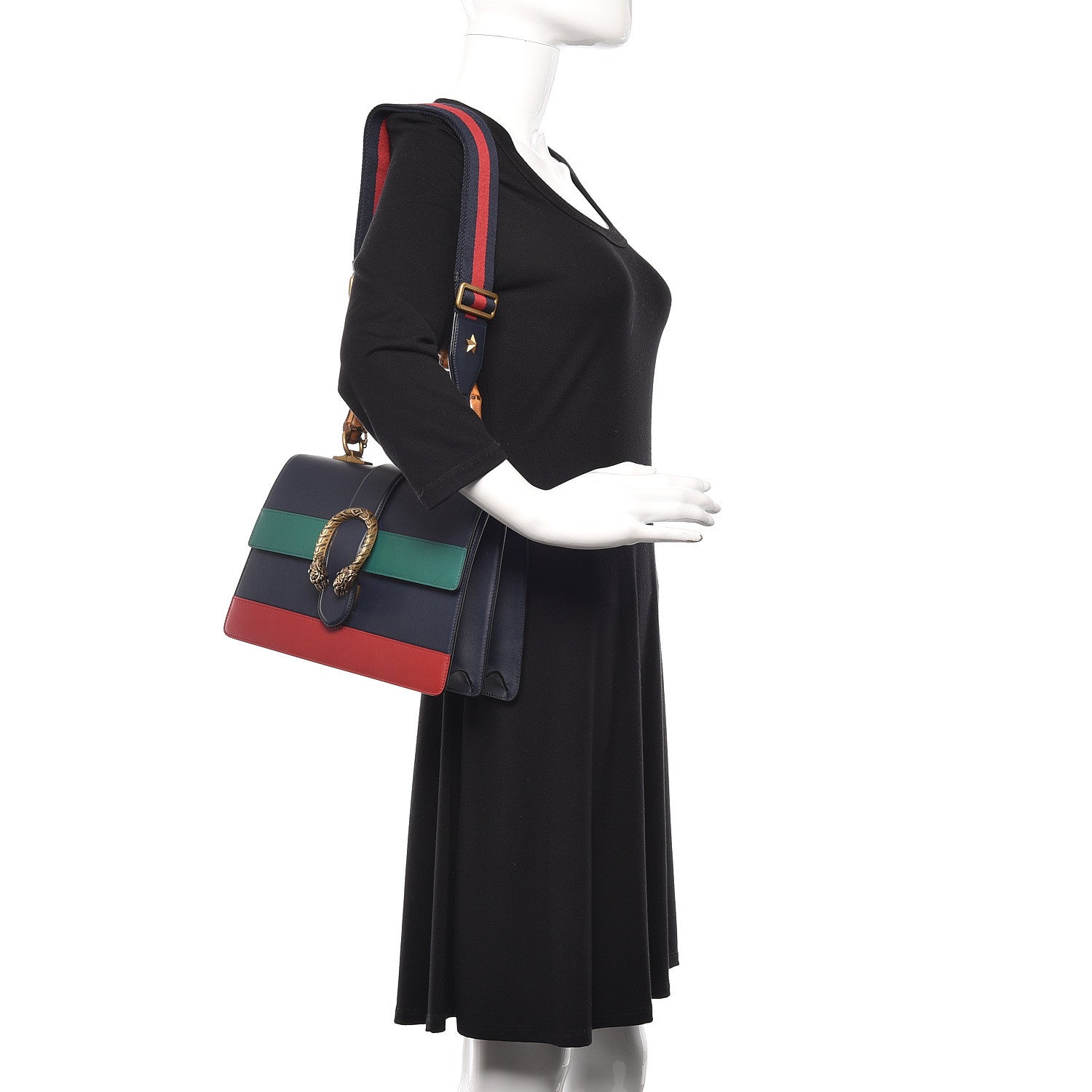 Gucci Moon Calfskin Bamboo Web Medium Dionysus Top Handle Bag Blue Emerald Hibiscus Red 2 of 10