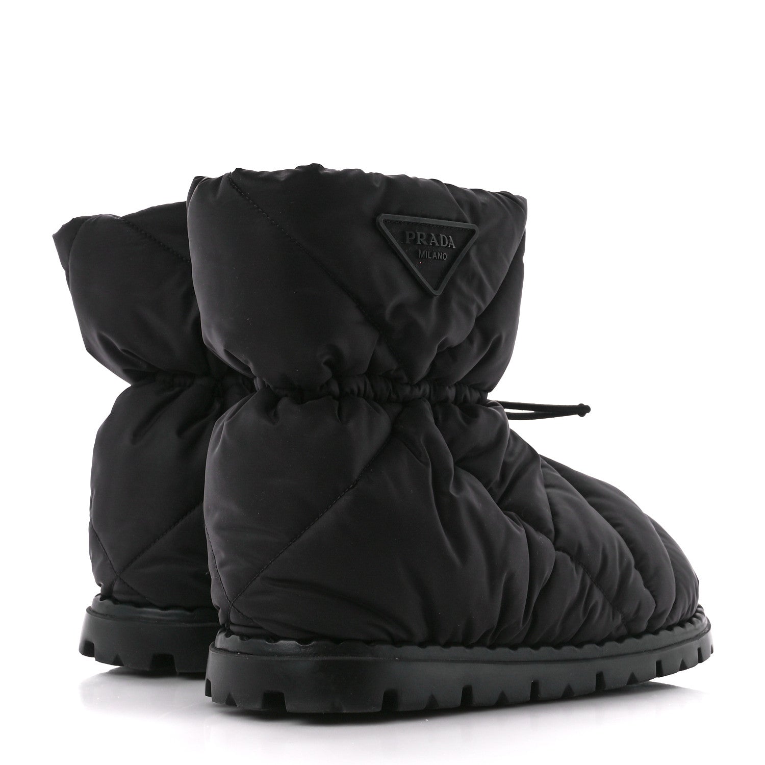 Prada Re-Nylon Piuma Triangle Logo Padded Drawcord Snow Boots 38.5 Black 4 of 8