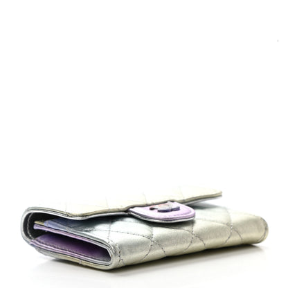 Chanel Gradient Metallic Calfskin Quilted Flap Card Holder Wallet Silver Blue Yellow Purple 4 of 8
