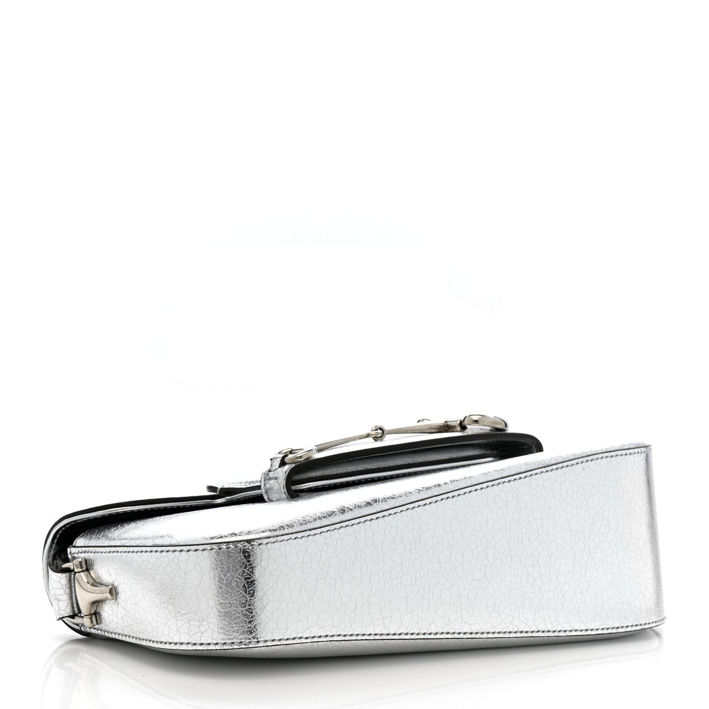 Metallic Demetra Small Horsebit 1955 Asymmetric Shoulder Bag Silver