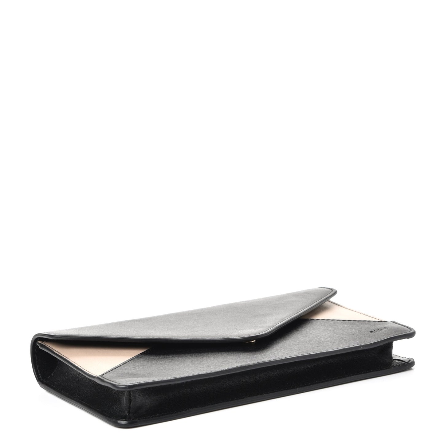 Calfskin Patchwork Chain Wallet Black Beige