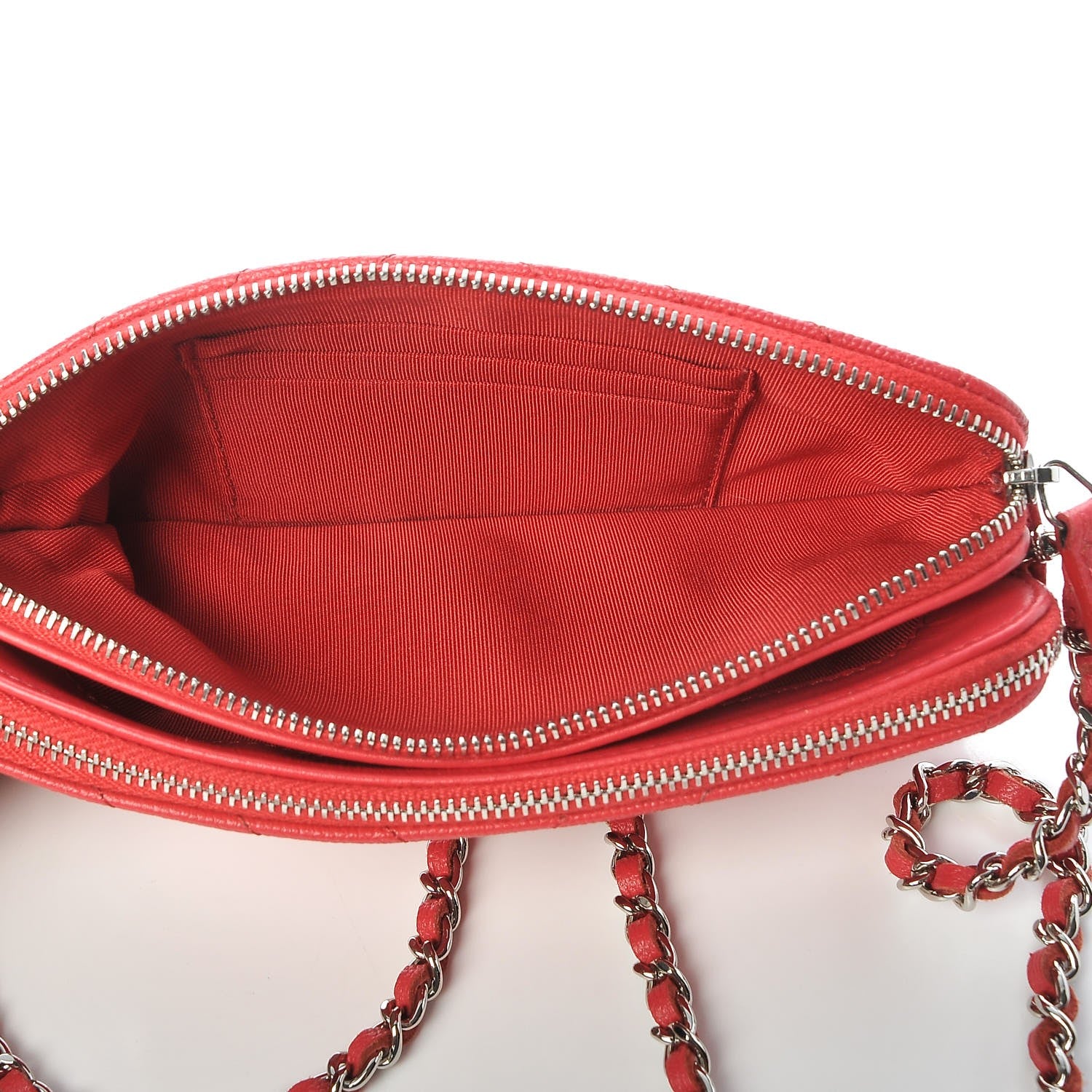 Chanel Caviar Chevron Quilted Small Clutch With Chain Light Red 7 of 11
